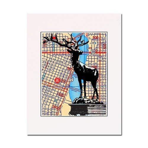 Thompson Elk Fountain  Portland  Oregon  Art Print. You Are Here. Gallery Quality. Matted at 11 inches x 14 inches and Ready to Frame.