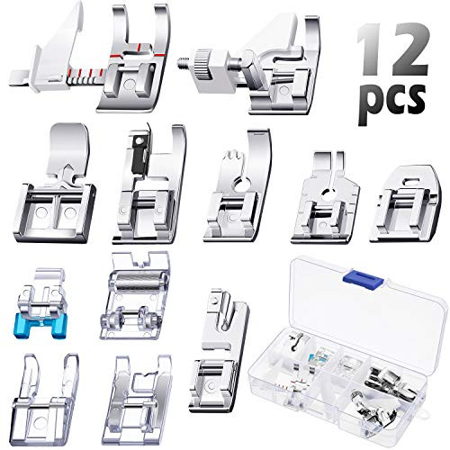 12 Pieces Sewing Machine Presser Foot Set Snap On Sewing Machine Spare Parts Accessories Multifunctional Sewing Foot Presser for Low Shank Sewing Machine  Compatible with Brother Singer Janome Toyota
