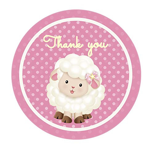 Pink Sheep Thank You Stickers Tags 12 PCS  Pink Lamb Baby Shower  Birthday Party Decorations Supplies  Girl Hot Air Balloon Themed