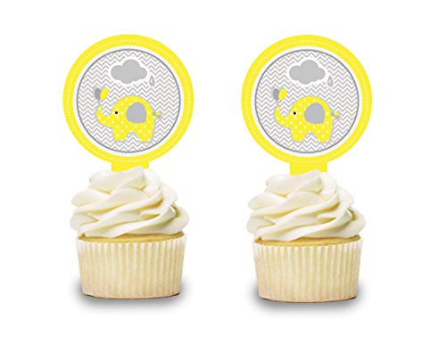 Gender Neutral Elephant Cupcake Toppers 12 pcs Cake Picks Baby Shower Birthday Party Decorations Supplies Baby Themed