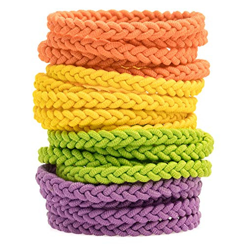 Hair Ties Braided Hair Tie Braided Hair Ties Braided Ponytail Holders Braided Hair Elastics Ponytail Holder Thick Hair Elastics - Nectarine Lemon Green Violet 20 Pcs