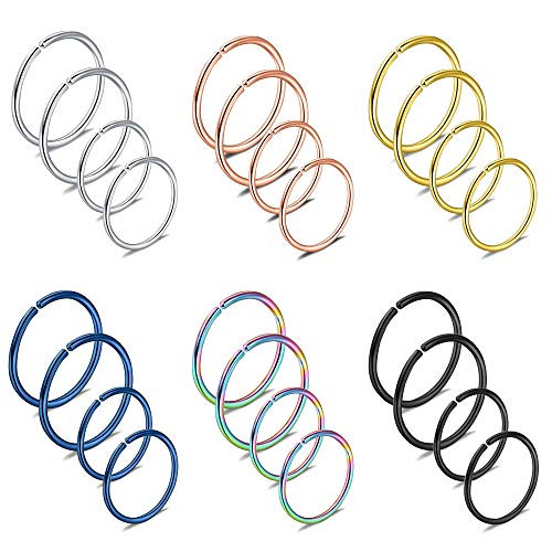 24Pcs Nose Ring 20G - 18G 316L Stainless Steel Hoop Cartilage Hoop Septum Piercing 8mm - 10mm