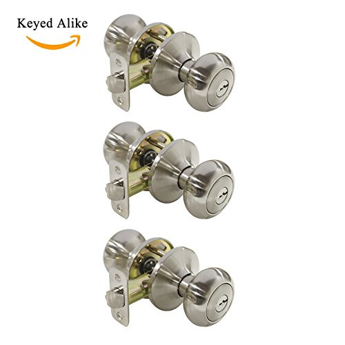 Keyed Entry Door Lock Biscuit Style Knob in Satin Nickel,Keyed Alike, 3 Pack