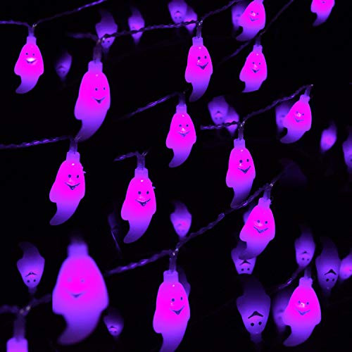 40 LED 20 ft Halloween Ghost String Lights Purple Ghost Decorative String Lights Battery Operated Ghost LED Lights Ghost Fairy Hanging Lights for Halloween Party Indoor Outdoor Home Decor