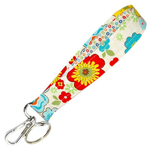 Cream Floral Key Fob - Loop - Flower Key Chain - Keychain Strap - 1 Inch Wide - 6 Inch Loop - Purse or Wallet Strap