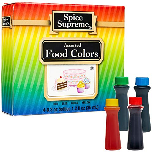 Spice Supreme Assorted Food Colors Red Blue Green Yellow  Pack of 6 Variety Kits - 4 Color Cake Liquid for Baking  Decorating  Fondant   Cooking  and Slime Making - .30 fl. oz.Bottles
