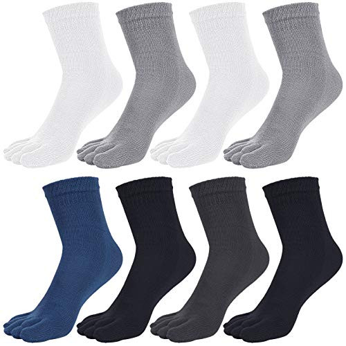 8 Pairs Toe Socks Crew Cotton Five Finger Socks Running Socks for Boys Women Men  light gray  black  white  blue and dark gray