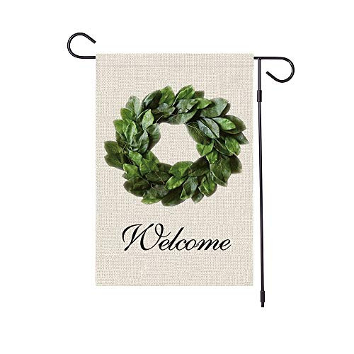 HABILY Garden Flag Vertical Double Sided Burlap Magnolia Leaves Yard Flags  Welcome House Flag 12.5 x 18 Inch for Summer Spring Yard Outdoor Decor