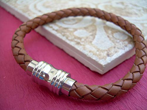 Handmade Mens Saddle Brown Braided Leather Bracelet with Stainless Steel Magnetic Clasp  Mens Jewelry  Mens Bracelet  Leather Bracelet  Saddle  Bracelet  Braided