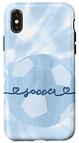 iPhone X XS I Love Soccer Light Blue Pastel Tie Dye Aesthetic Case