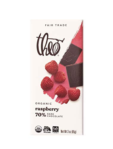 Theo Chocolate Raspberry Organic Dark Chocolate Bar  70 Percent Cacao  6 Pack   Vegan  Fair Trade