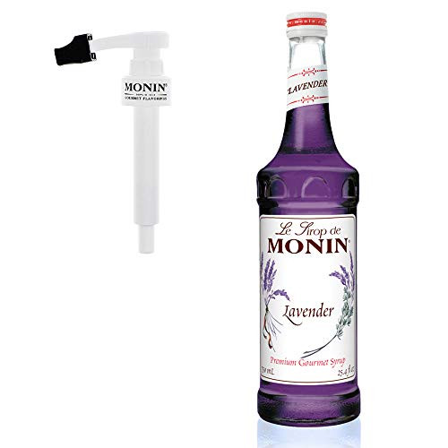 Monin - Lavender Syrup Box Set  Aromatic and Floral  Natural Flavors  Great for Cocktails  Lemonades  and Sodas  Vegan  Non-GMO  Gluten-Free  Includes BPA Free Pump and Box  750 Milliliters