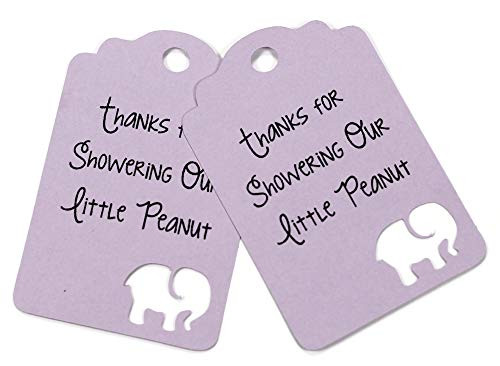 Light Purple Baby Shower Elephant Tags - Thanks for Showering Our Little Peanut  Set of 20