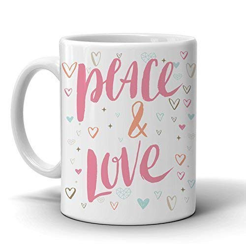 Valentines Day - Peace and Love Coffee Mug - Ceramic -11 Oz - Gift for her - gift for him -