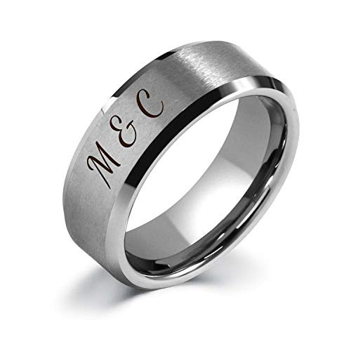 LerchPhi 8mm Tungsten Rings for Men Wedding Bands High Polished Bevelled Edge Both Outside and Inside Personalized Engraved Comfort Fit