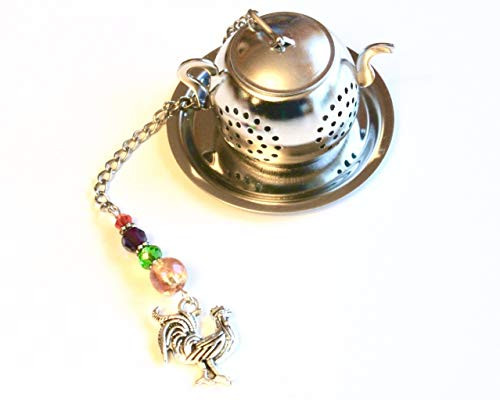 French Country Rooster Tea Infuser with Multi Colored Beads