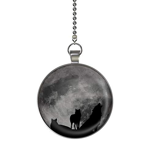 Howling Wolves Moon Glow in the Dark Fan Light Pull Pendant with Chain