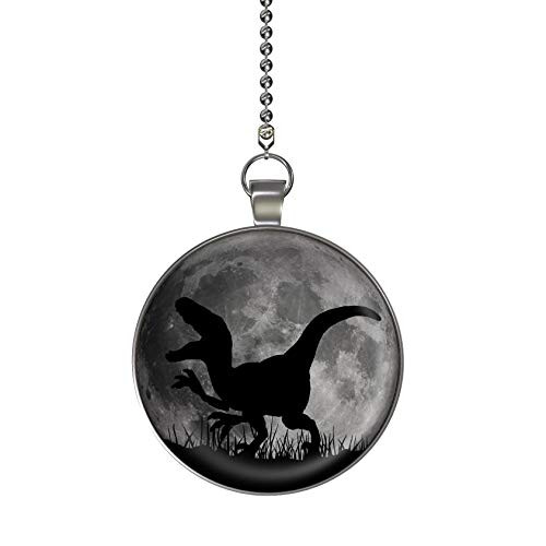 Velociraptor Dinosaur Moon Glow in the Dark Fan Light Pull Pendant with Chain