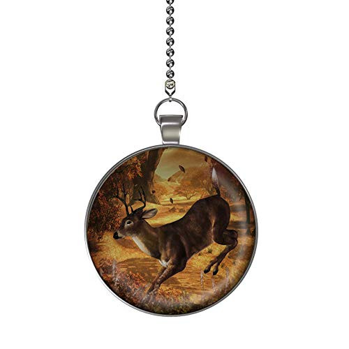 Gotham Decor Autumn Leaping Deer Ceiling Fan Light Pull Pendant with Chain
