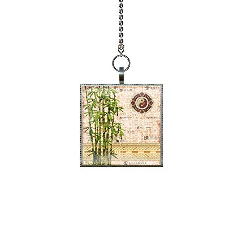 Gotham Decor Abstract Asian Bamboo Fan Light Pull Square Pendant with Chain