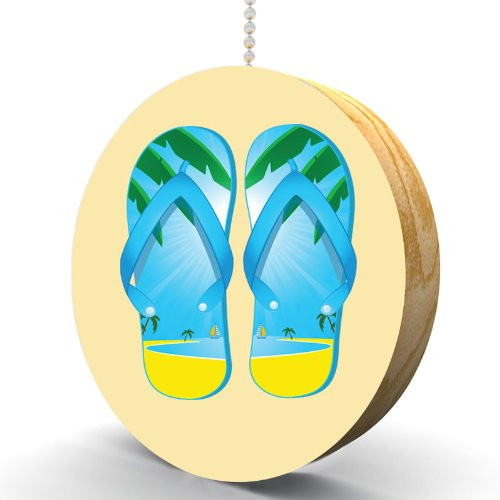 Palm Tree Sunrise Flip Flops Hardwood Oak Fan Light Pull