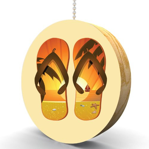 Palm Tree Sunset Flip Flops Hardwood Oak Fan Light Pull