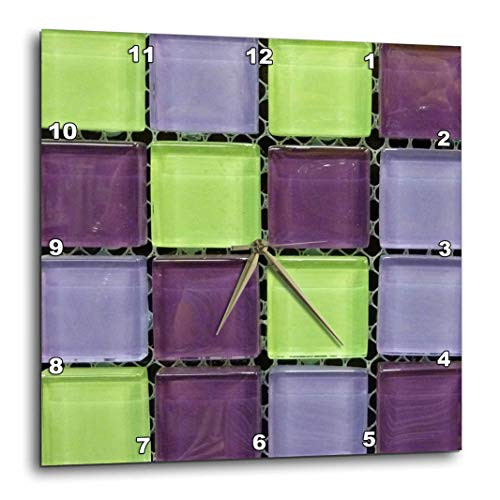 3dRose Popular Green N Purple Glass Tiles on Grid - Wall Clock, 10 by 10-Inch (DPP_53288_1)
