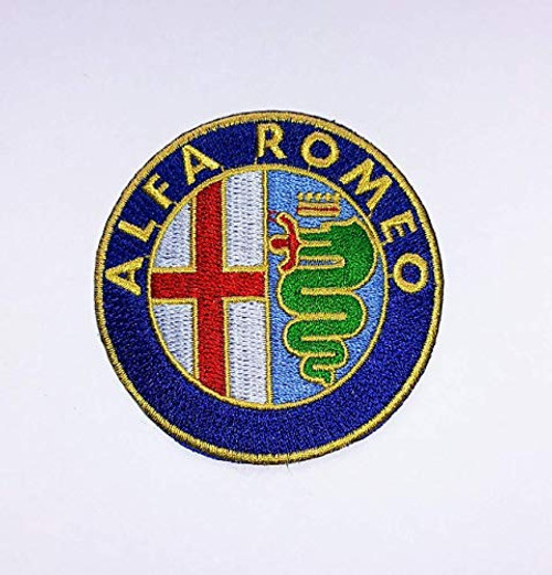 ALFA ROMEO IRON ON EMBROIDERED PATCH PATCHES . SIZE - 2.5 inch  X 2.5 inch  INCHES . EMBROIDERY 100 Percent  .APPLIQUE CARS AUTOS AUTO CAR SUV AUTOMOBILE RACING