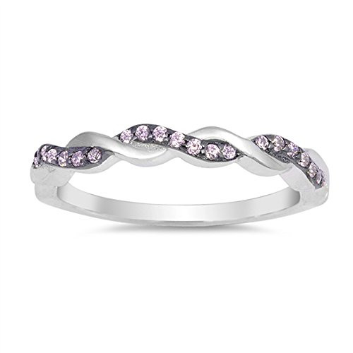 Pink CZ Criss Cross Knot Braid Ring New .925 Sterling Silver Band Size 8