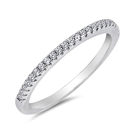 Thin Micro Pave Clear CZ Wedding Ring New .925 Sterling Silver Band Size 6