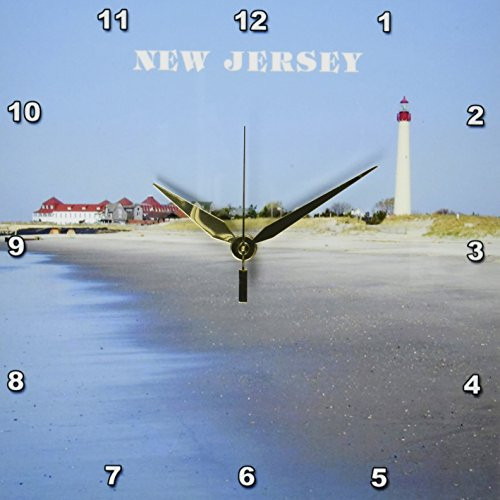 3dRose DPP_80580_1 Cape May New Jersey with Lighthouse and Beach-Wall Clock, 10 by 10-Inch
