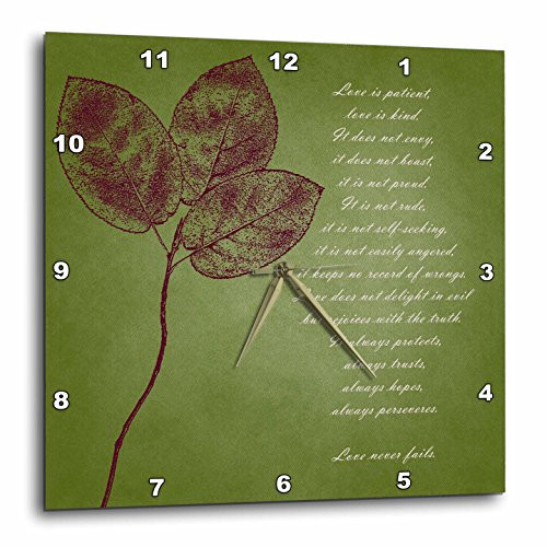 3dRose DPP_99339_1 Red Leaves Inspirational Love is Patient, Love is Kind Bible Verse-Wall Clock, 10 by 10-Inch