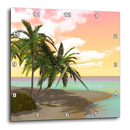 3dRose dpp_181698_1 A Colorful Sunset Island Beach Scene with Palms-Wall Clock, 10 by 10-Inch