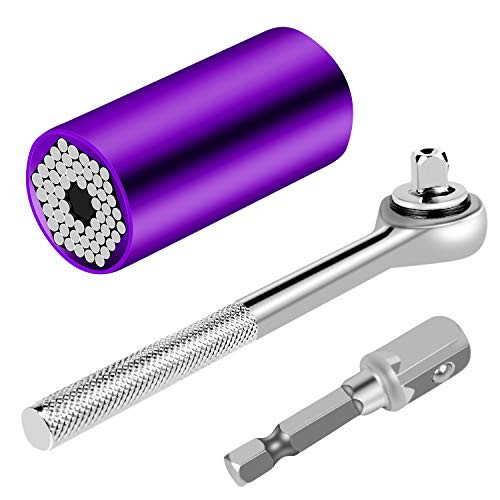 Universal Socket Grip Ratchet Wrench Set 1 4  -3 4   7-19mm with Multi-Function Power Drill Adapter Universal Socket Tools   Professional Repair Tools Handyman Tools DIY 3 PCS purple