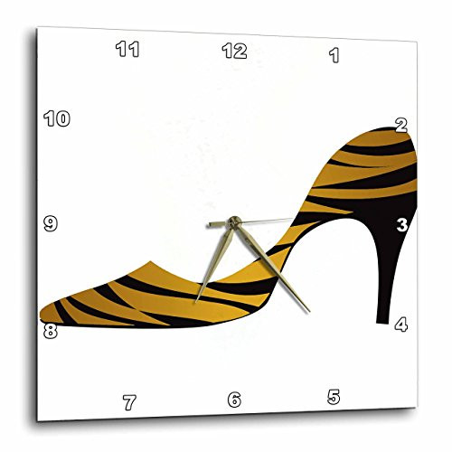 3dRose Black & Gold Zebra Stripped Ladies High Heel Shoe - Wall Clock, 10 by 10-Inch (DPP_211081_1)