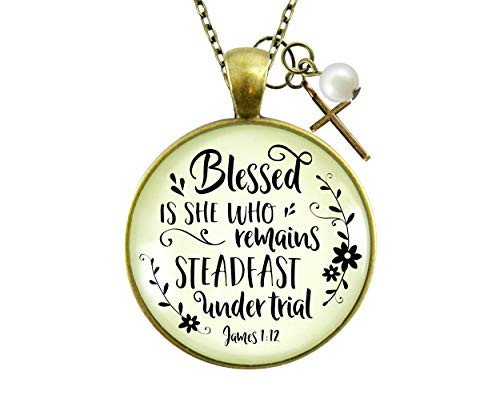 Gutsy Goodness 36 inch Faith Necklace Blessed is She Who Remains Steadfast Quote Vintage Style Jewelry Gutsy Goodness 36 inch Faith Necklace Blessed is She Who Remains Steadfast Quote Vintage Style Jewelry