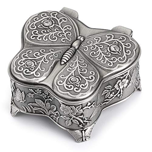 Hipiwe Vintage Metal Jewelry Trinket Box - Butterfly Shape Jewelry Organizer Treasure Chest Ring Holder  Earrings Necklace Storage Box Keepsake Box for Girls Women