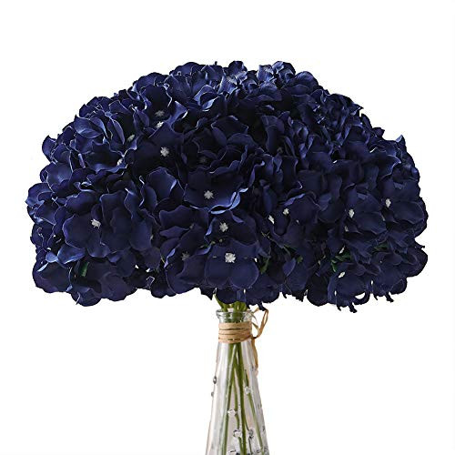 Aviviho Hydrangea Silk Flowers Navy Blue Heads Pack of 10 Full Hydrangea Flowers Artificial with Stems for Wedding Home Party Shop Baby Shower Décor