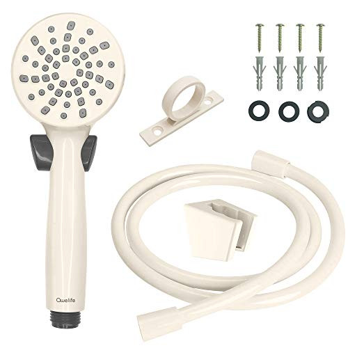 RV Shower Head with Hose and On Off Switch  Water Saving High Pressure Shower Head with Shower Hose Guide Ring and Shower Holder for RV  Camper  Van  Travel Trailer  Motorhome  Boat  Bisque Parchment