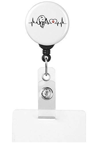 Cute Golden Retriever Dog Heart Line Heartbeat Retractable Badge Reel ID Holder