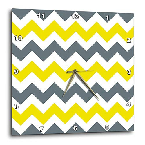3dRose DPP_181617_1 Blue Gray Yellow & White Chevrons Wall Clock, 10 by 10"