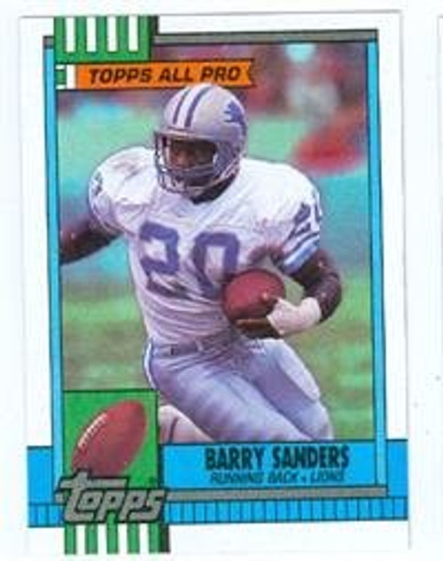Barry Sanders football card 1990 Topps rookie card Detroit Lions 352 Barry Sanders football card 1990 Topps rookie card Detroit Lions 352