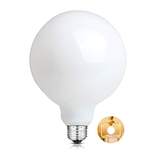 12W Dimmable LED Large Globe Bulb 2700K Warm White E26 Base 80W Equivalent 800LM Vintage Edison G125 Large Milky Pearl Glass LED Filament Light Bulbs  Smooth Dimming Version 1 Pack