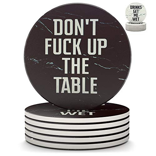 Clever  and  Funny Coasters for Drinks Absorbent with Holder - 6 Piece Ceramic Black Marble Coaster Set - Drink Coasters with Holder - Cup Coasters - Table Coasters - Coasters Funny - Man Cave Decor