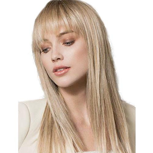 BECUS Ombre Brown Roots to Ash Blonde 23 inches Long Straight Wig with Bangs Kanekalon Synthetic Replacement Hair Realistic Wigs for Women Daily Use