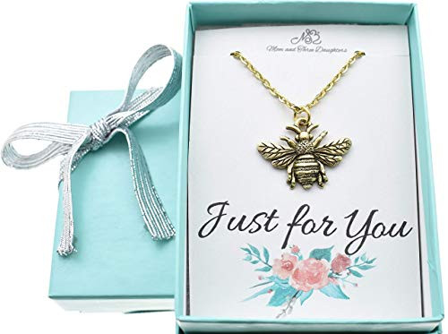 Bee Necklace in Gold Plated Pewter   Handcrafted 18 Inch Stainless Steel Cable Charm Chain with Lobster Claw Clasp and Two Inch Extender   Fabulous Gift for Her