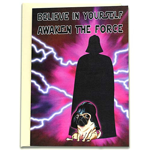 Congratulations and Motivation Card From Dog  Pug  for School  College  University Graduation  Funny Star Wars Darth Vader Parody Greeting Card - Folded Greeting Card with Envelope  Blank Inside
