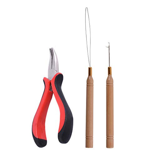 Bend Tip Hair Pliers I Tip Pliers Plus Micro Pulling Needle PlusLoop Threader for Wigs Hair Extension Tools