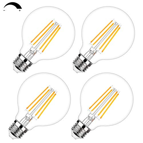G25 LED Edison Dimmable Globe Light Bulbs 100W Equivalent 1200LM 2700K Soft Warm White LED Vanity Light 8W E26 Medium Base Vintage Filament Bulbs for Bedroom Bathroom Makeup Mirror Pendant 4 Packs