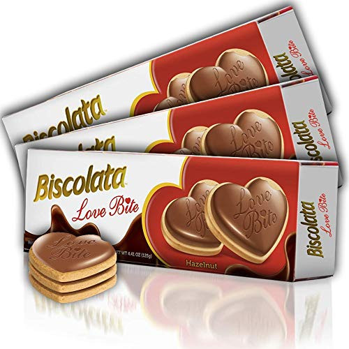 Biscolata Love Bite Chocolate Cookies with Cream Snacks Heart Shaped Cookies  Hazelnut Pack of 3